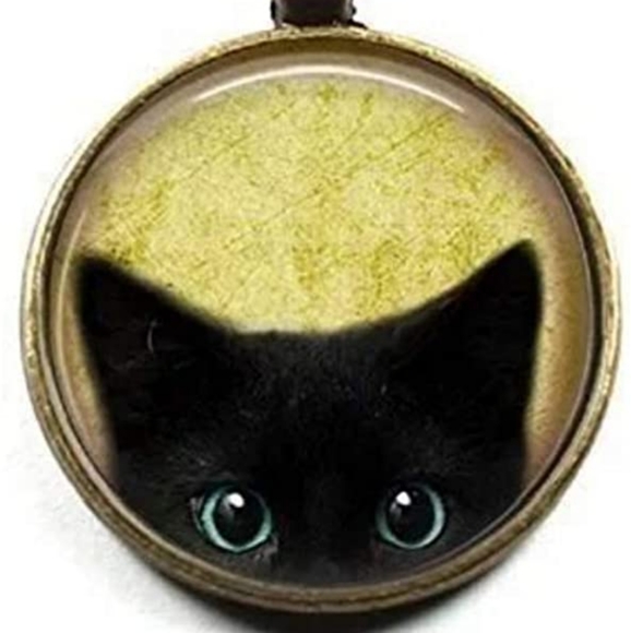 Peeking Black Cat Pendant Necklace With Adjustable Clasp Gold Tone. - Picture 1 of 4